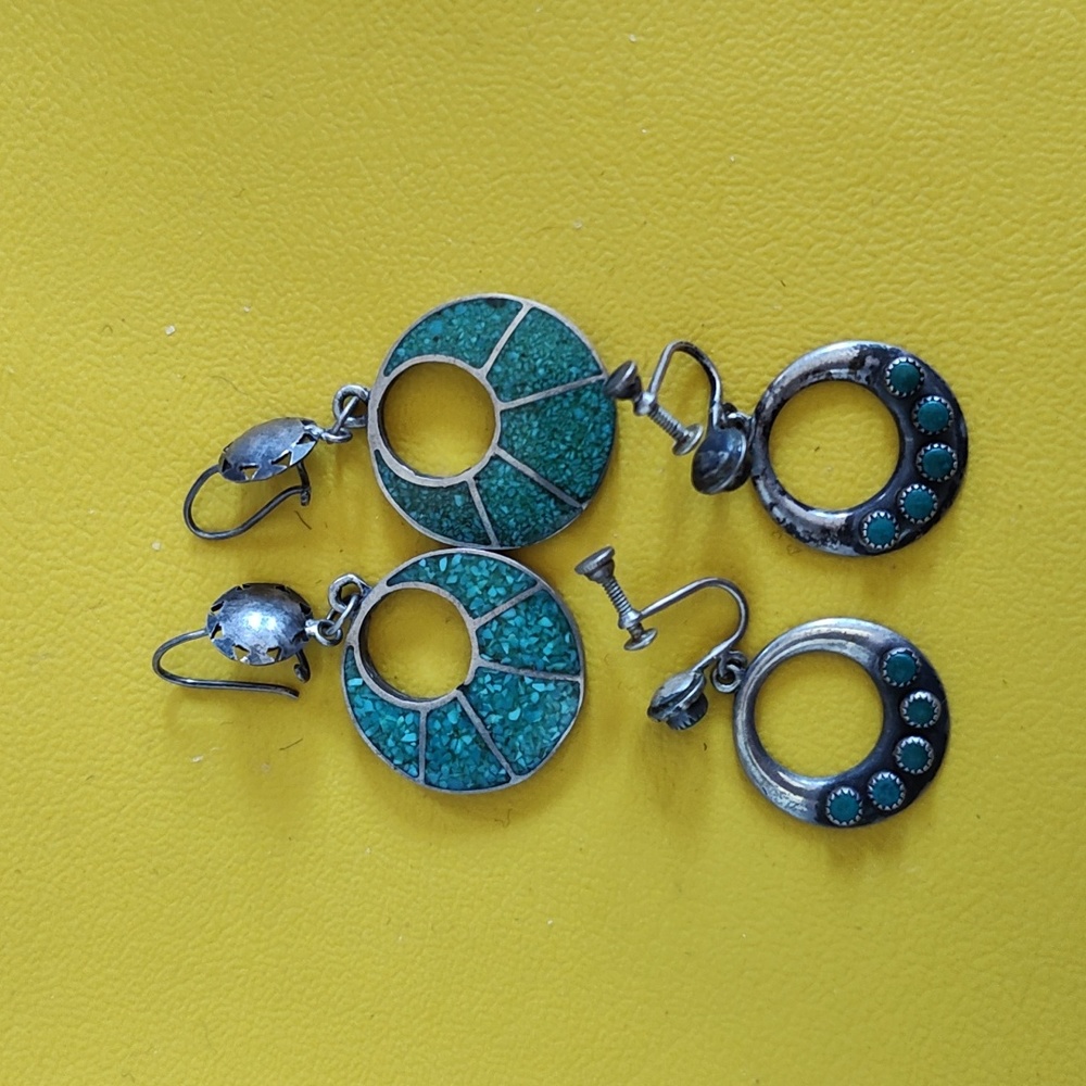 2 PAIR STERLING TURQUOISE EARRINGS